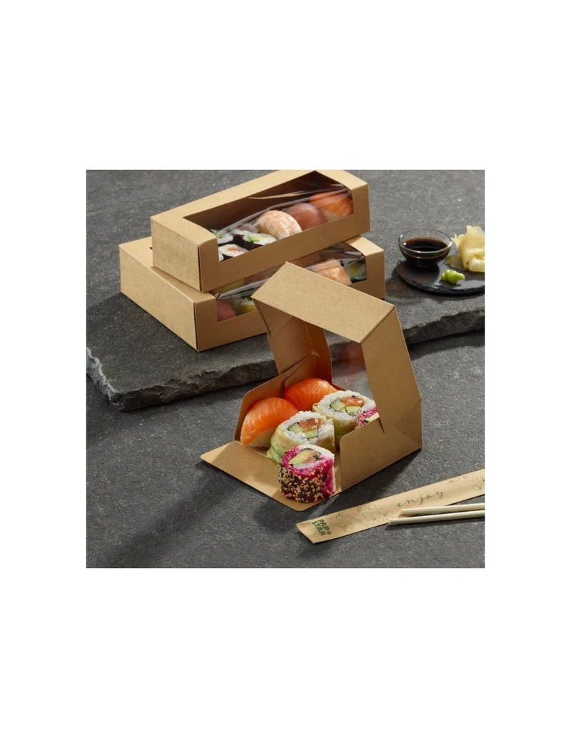 Cajas para Sushi 12 x 10 x 4,5 cm con ventana de PLA (25 unid/pack)