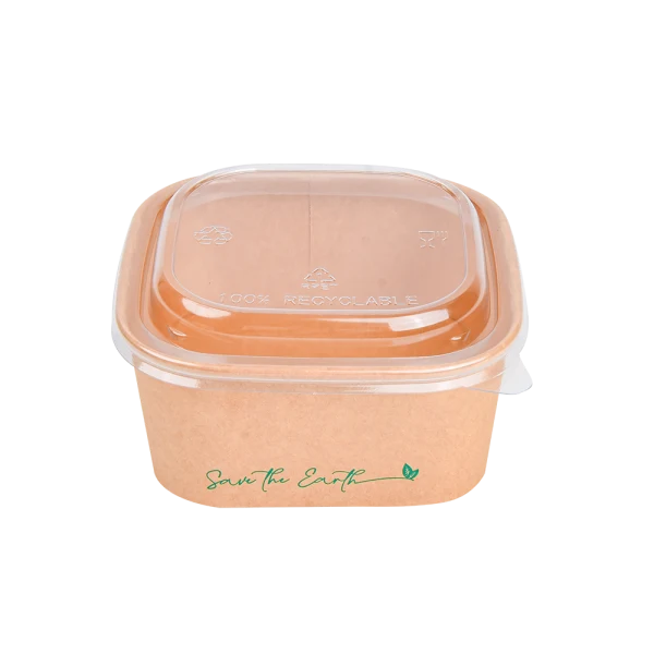 Tarrinas Cuadradas Kraft 650 ml + Tapa rPET