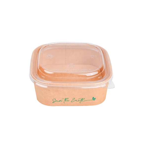 Tarrinas Cuadradas Kraft 500 ml + Tapa rPET