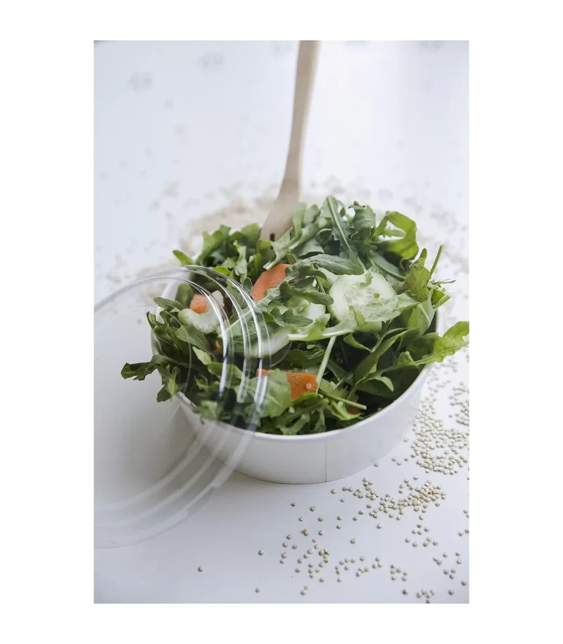 Ensaladera Blanca Cartón 1300 ml + Tapa rPET Antivaho (200 unid/caja) (exclusivo online)