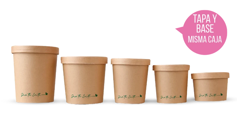 Sopera Cartón + Tapa Kraft 350ml (Combo)- 12oz