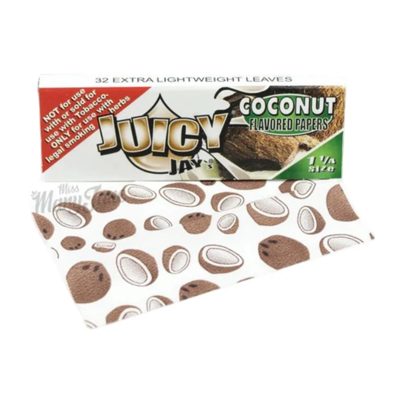 Juicy Jay's Coconut 1¼ — Papel de 32 Hojas con Cocos Impresos