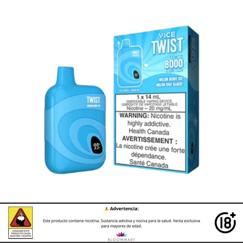 VICE Twist 8000 Puffs | Vaporizador Recargable con Pantalla LED y Flujo Ajustable