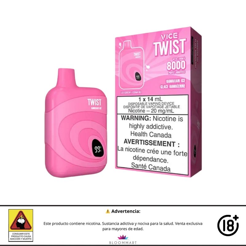 VICE Twist 8000 Puffs | Vaporizador Recargable con Pantalla LED y Flujo Ajustable