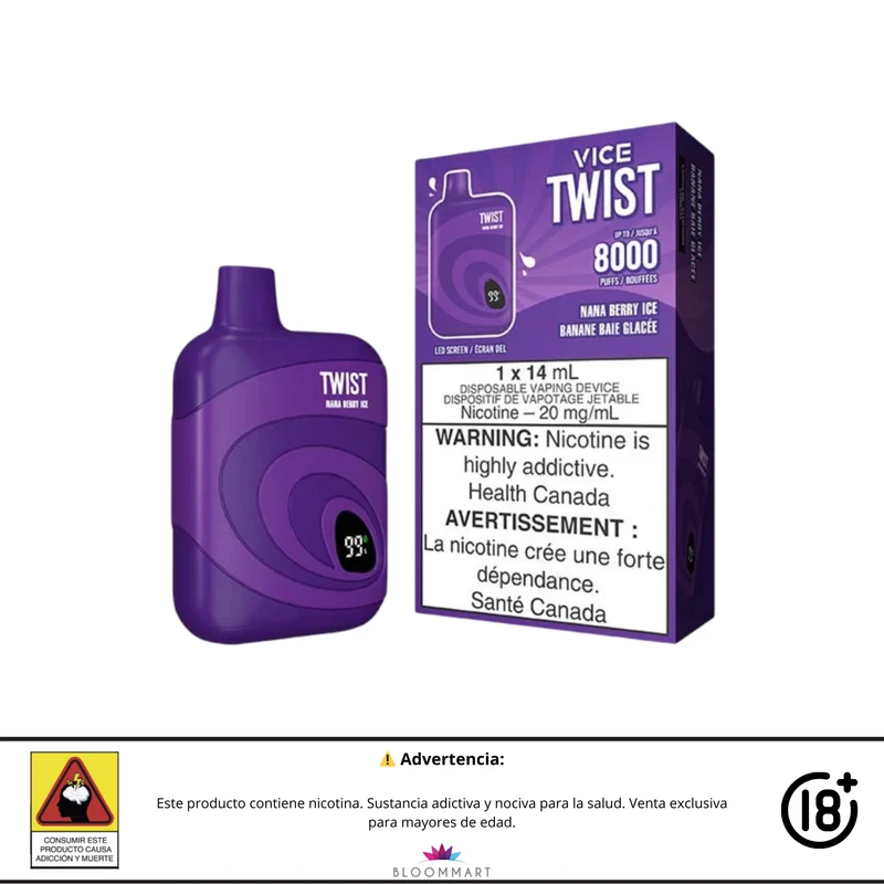 VICE Twist 8000 Puffs | Vaporizador Recargable con Pantalla LED y Flujo Ajustable