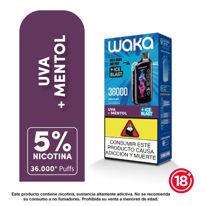 WAKA Blast 36.000 Puffs — El Vape Desechable con Ice Blast y Pantalla LED