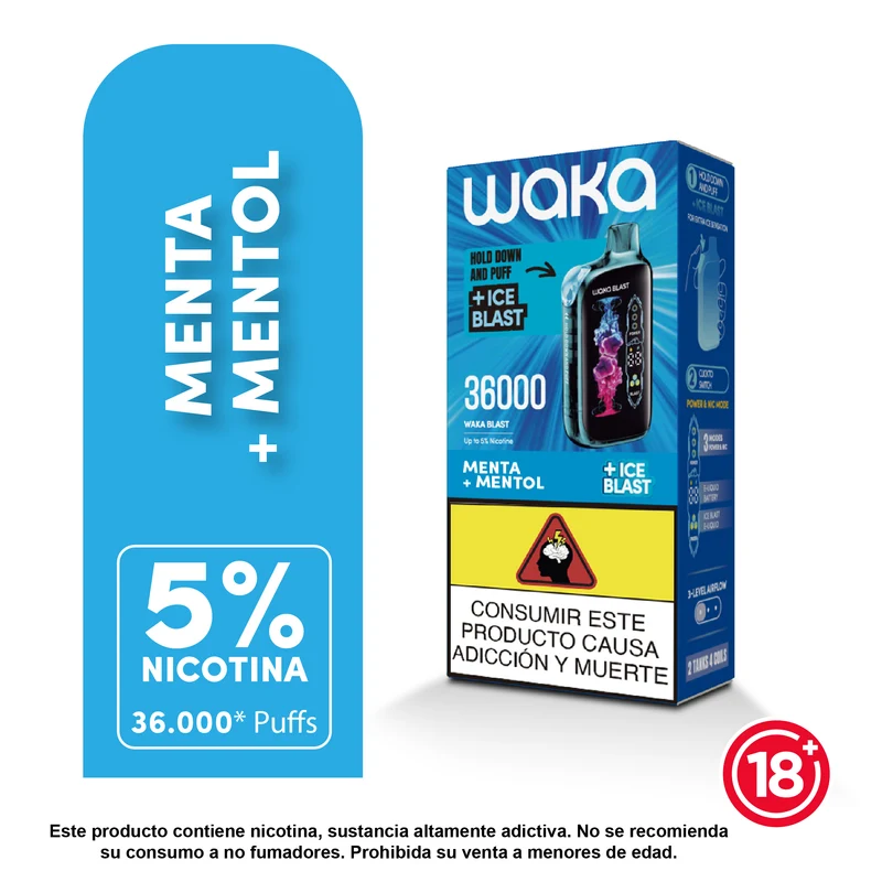 WAKA Blast 36.000 Puffs — El Vape Desechable con Ice Blast y Pantalla LED