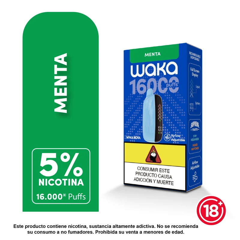 WAKA Nova 16.000 Puffs — Vape Desechable Recargable con 5% Nicotina