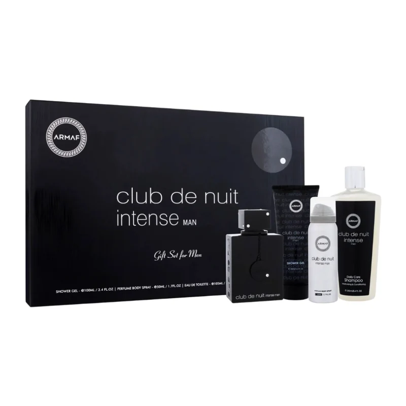 Armaf Set Perfume Club de Nuit Intense EDT 105ml + Gel de Ducha 100ml + Perfume Spray 50ml + Shampoo 250ml para Hombre, 4 Piezas