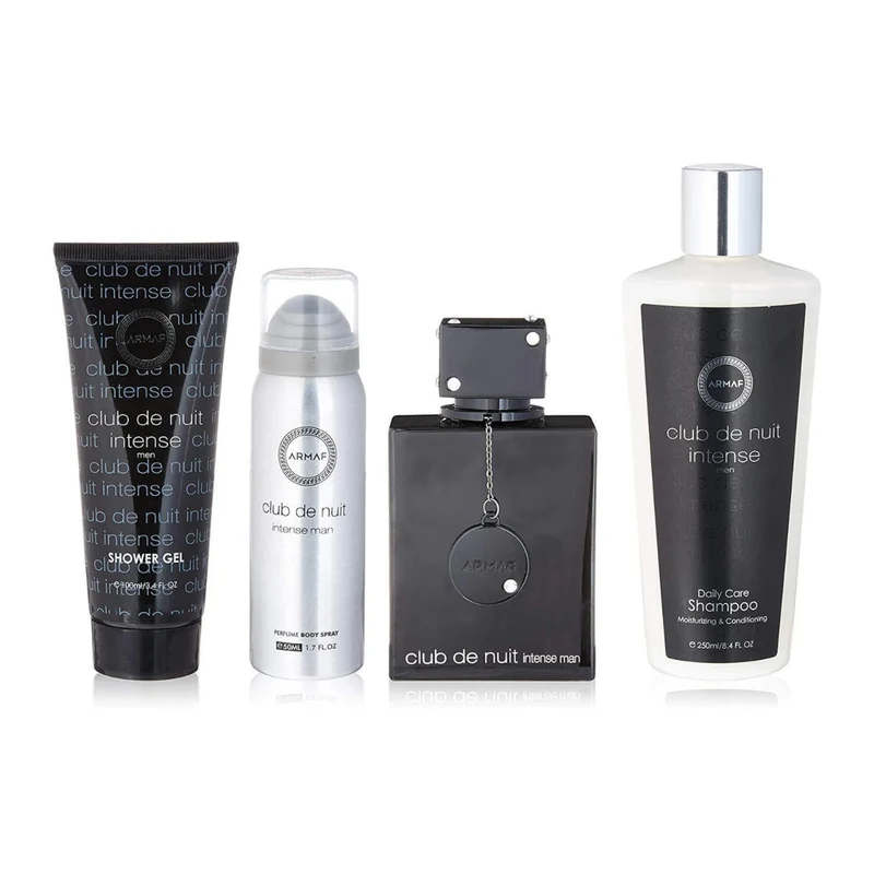 Armaf Set Perfume Club de Nuit Intense EDT 105ml + Gel de Ducha 100ml + Perfume Spray 50ml + Shampoo 250ml para Hombre, 4 Piezas