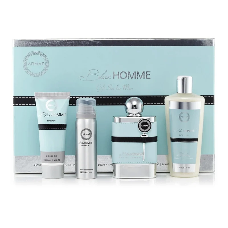 Armaf Set Perfume Blue Homme EDT 100ml + Gel de Ducha 100ml + Perfume Spray 50ml + Shampoo 250ml para Hombre, 4 Piezas