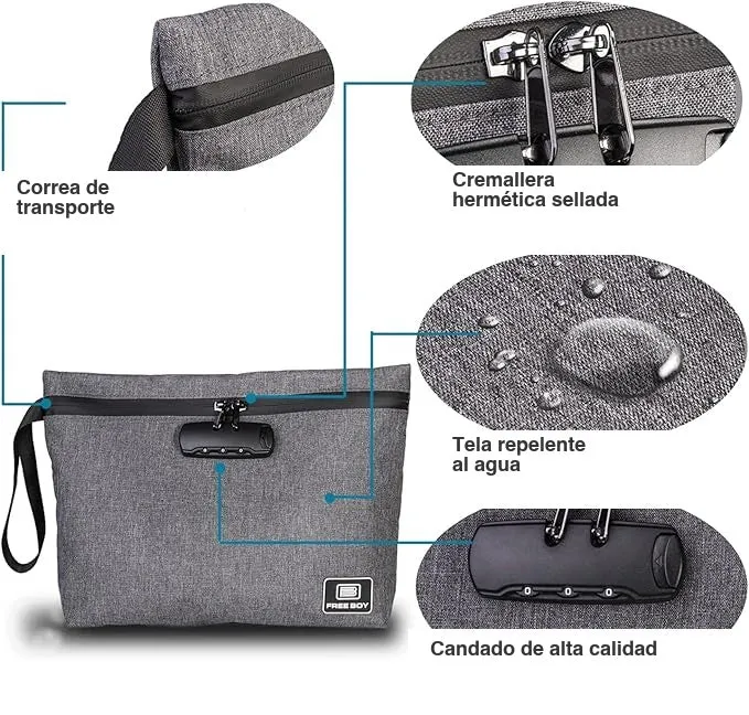Free Boy Estuche Anti Olor con Candado de Combinación — Bolsa Smell Proof Carbón Activado