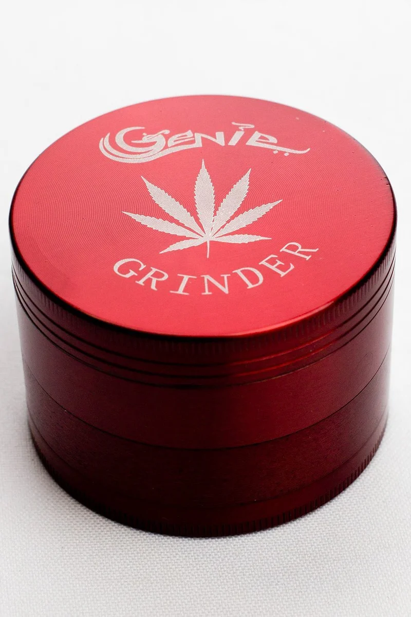 4 parts genie laser etched leaf metal herb grinder