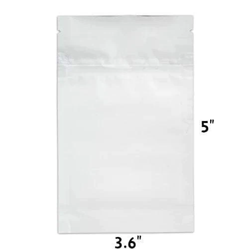 Mylar Bag DymaPak Child Resistant White 1/8 Oz - Opaque - 3.5 Grams (100, 500, or 1,000 Count)