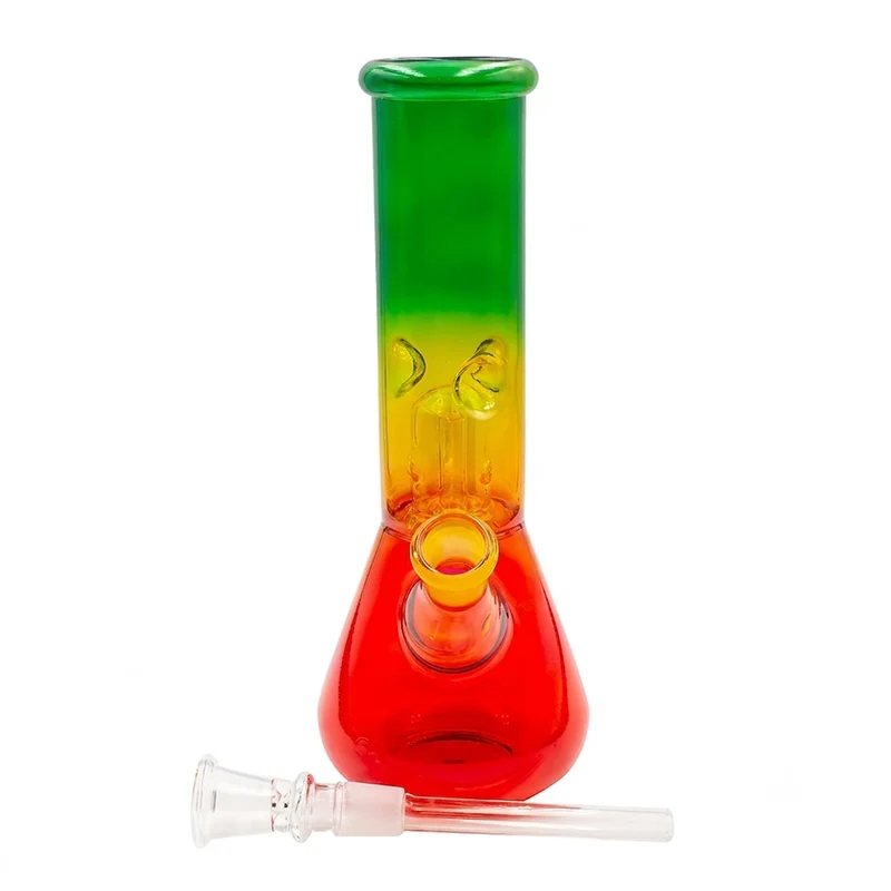 Bong Vidrio Rasta 8" — Pipa de Agua de Vidrio con Percolador
