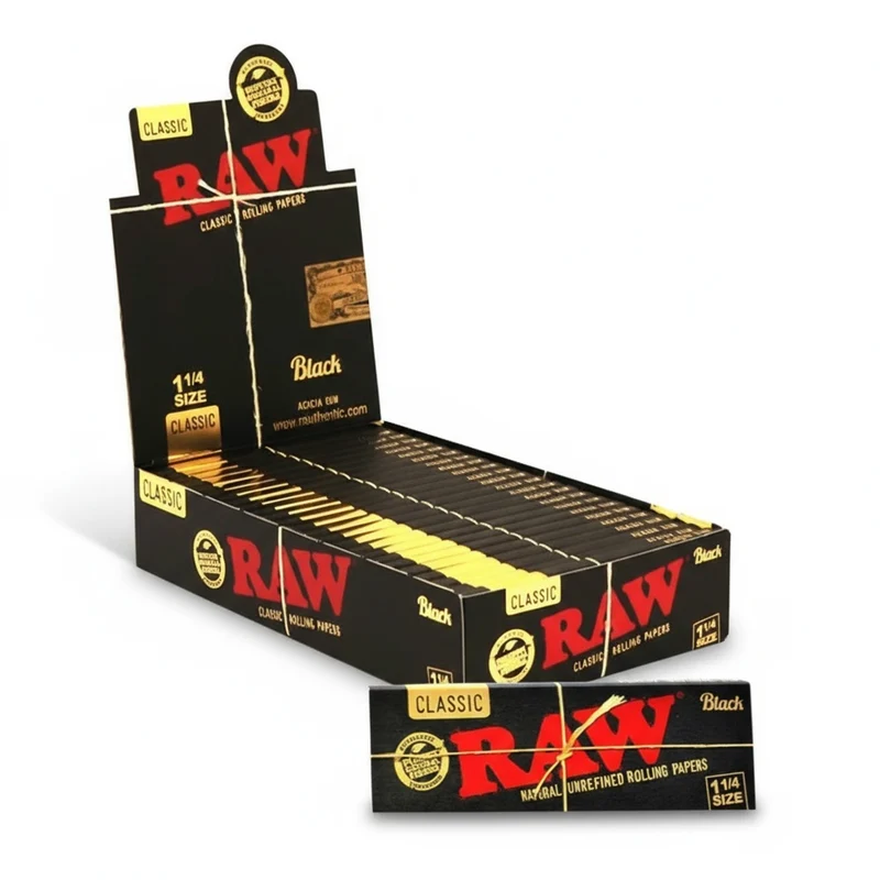 Papeles RAW Black 1 1/4 – Ultra finos, quema uniforme y sabor más limpio
