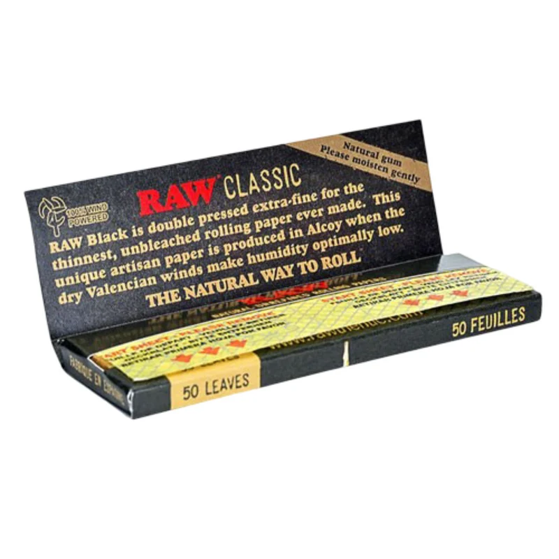 Papeles RAW Black 1 1/4 – Ultra finos, quema uniforme y sabor más limpio