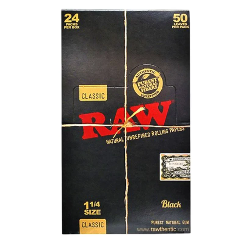 Papeles RAW Black 1 1/4 – Ultra finos, quema uniforme y sabor más limpio